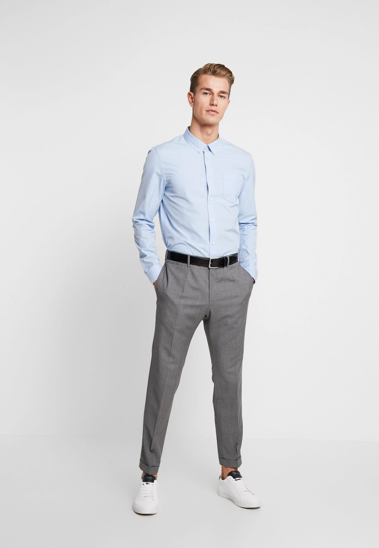 Pier One 2 Pack - Camisa Elegante - White/Light Blue 3 Pier One 2 Pack - Camisa Elegante - White/Light Blue