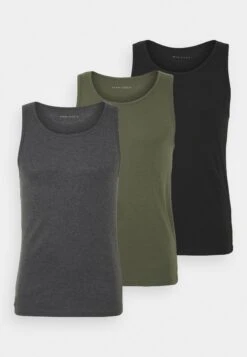 Pier One 3 Pack - Camiseta Interior - Black/Khaki/Mottled Dark Grey